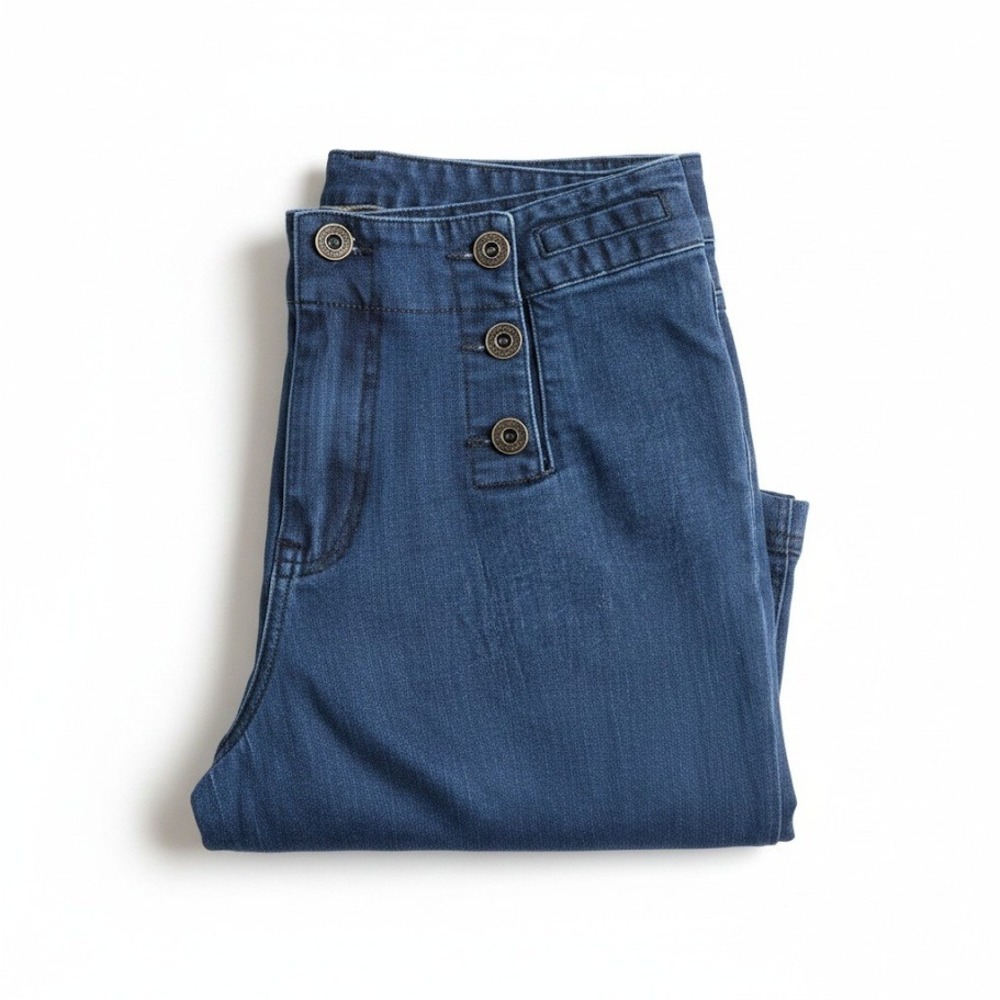 Lauren Ralph Lauren Jean Capri Women Size 8 Blue Sailor Button Nautical Cropped